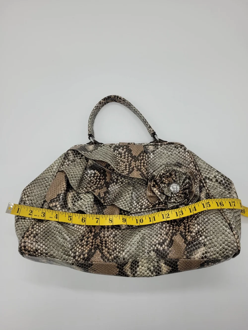 Nicole Miller Faux Snakeskin Top Handle Bag Ruffle Beige Black Python Y2K Purse